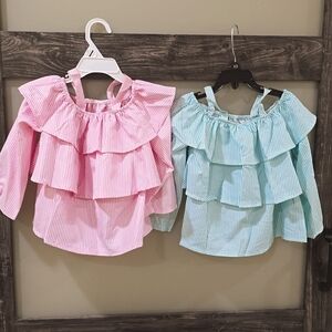 2 Cute pink and green blouse size M 4-5